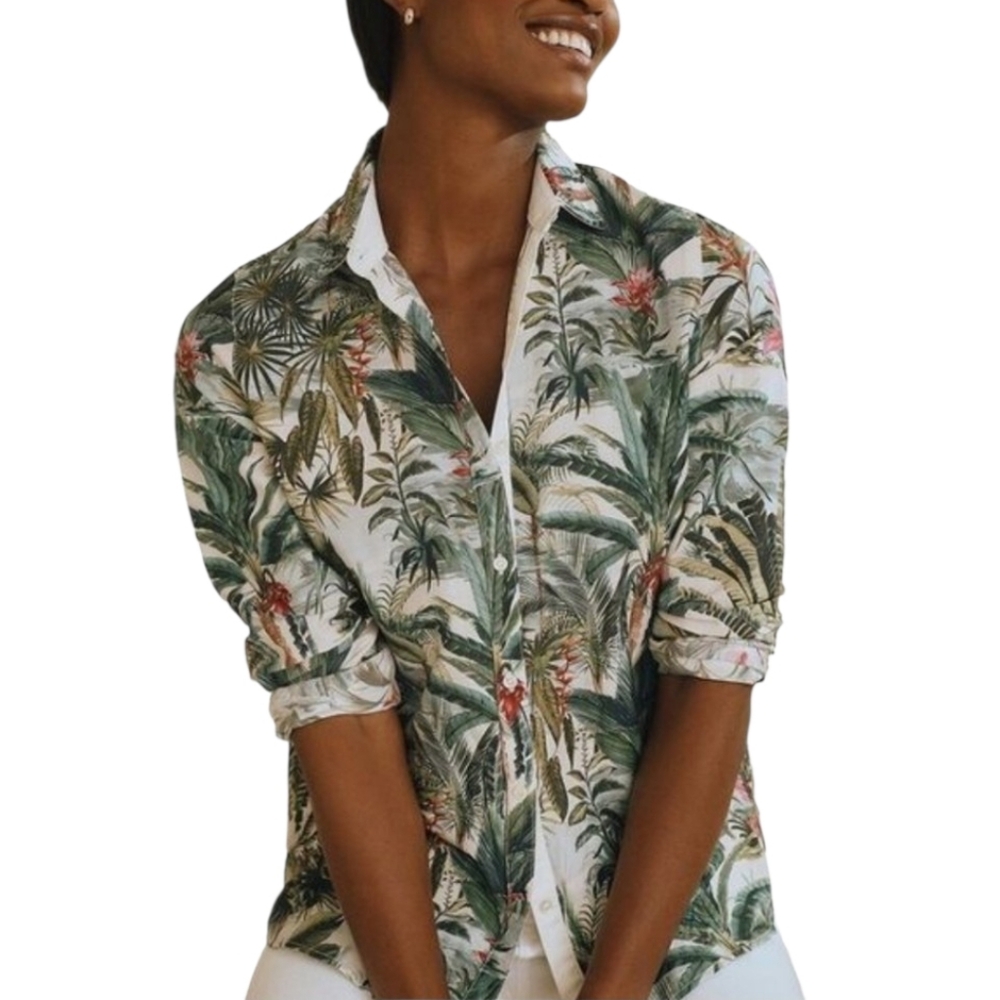 J.McLaughlin Britt Tropical Floral Print Silk Cotton Long Sleeve NWOT Size L - Picture 2 of 16